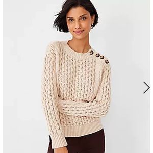 NWT Ann Taylor Mixed Cable Shoulder Button Sweater in beige sz Medium Petite